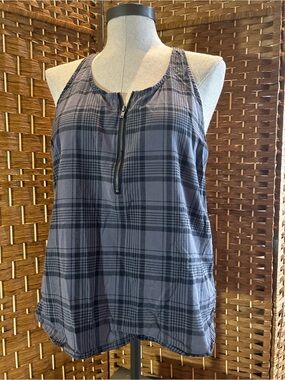 Sound & Matter Gray Plaid Zip Front Sleeveless Top Size M 100% Cotton